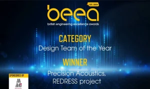 British Engineering Excellence Awards poster showing Precision Acoustics as the winner of Design Team of the Year category