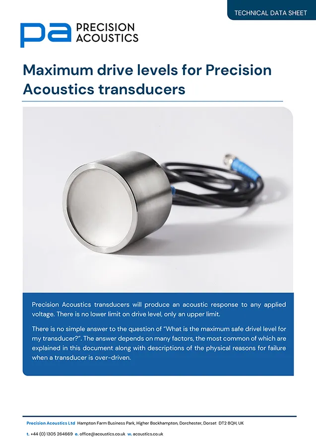 Maximum drive levels for Precision Acoustics transducers